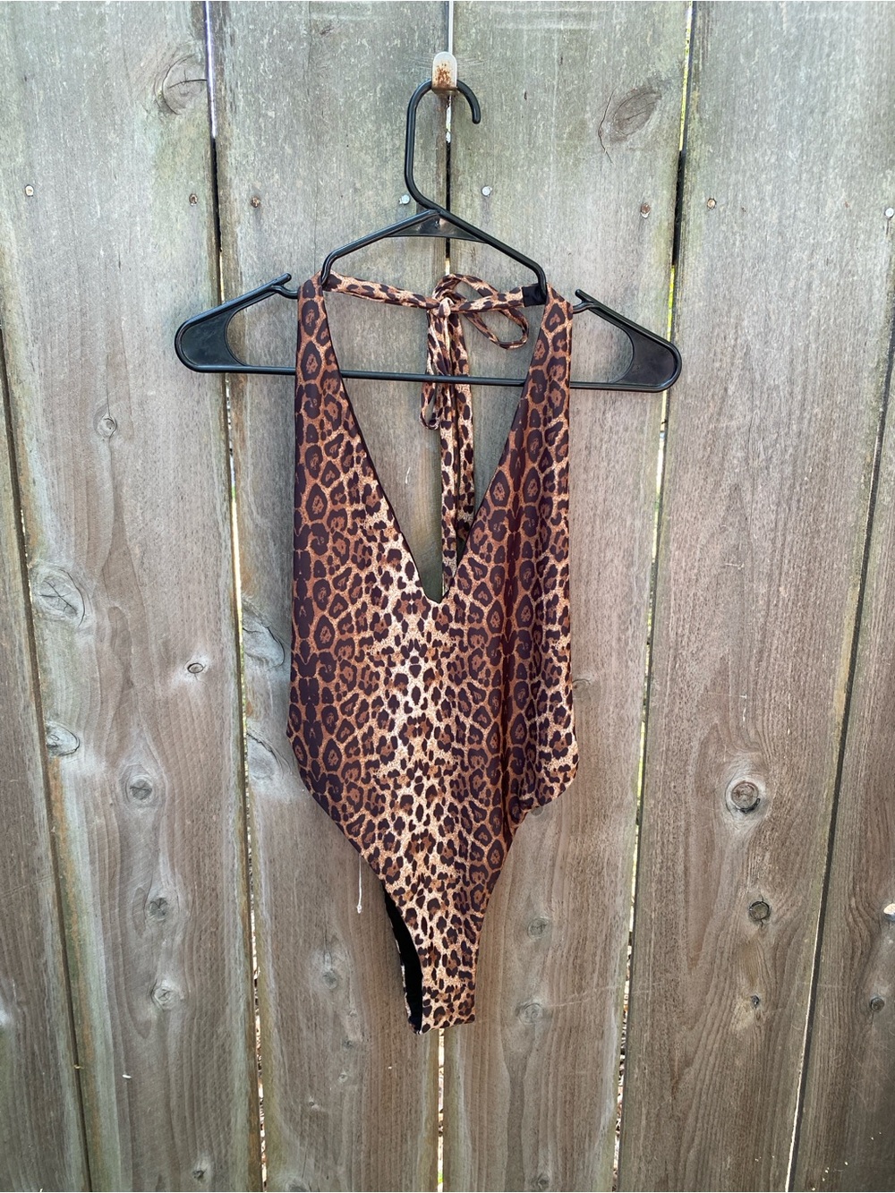 MESHKI Veronica Leopard Halter One Piece Swimsuit Size Medium